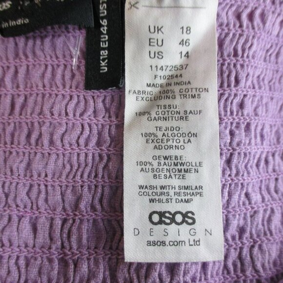 ASOS DESIGN fuller bust textured tie front crop beach top in lilac Size 14 - Picture 8 of 8